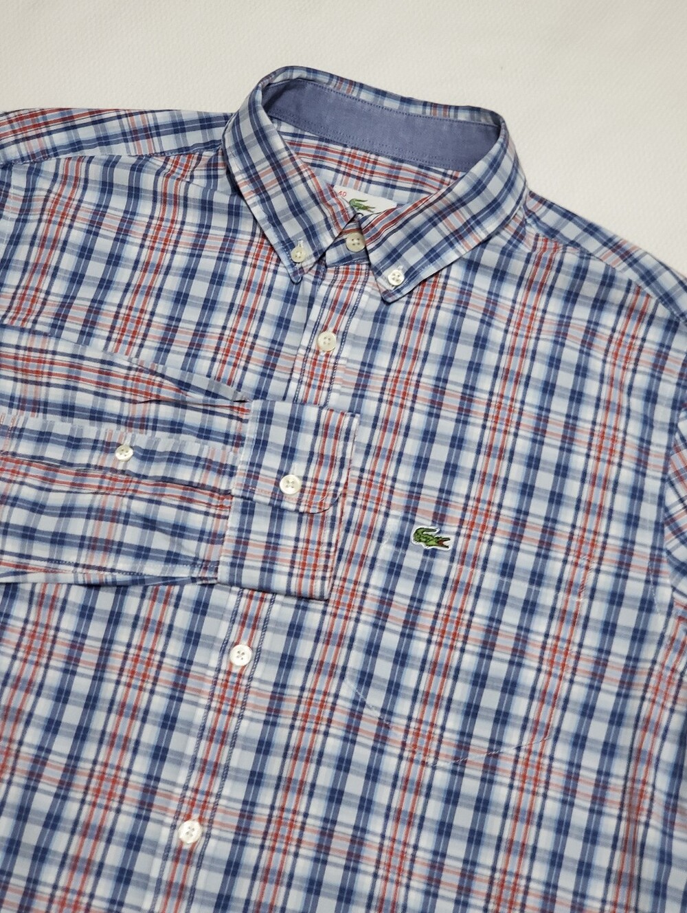 Lacoste Men's Long Sleeve Blue Red Plaid Button Down Shirt Medium